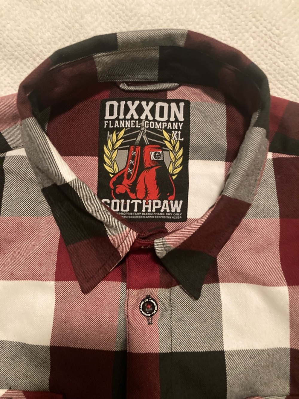 DIXXON Men's Red, Black and White Plaid Southpaw Flannel Button-Up Shirt XL